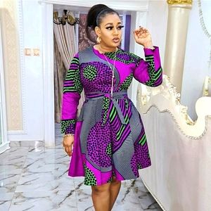 African Ankara Purple and Green Patterned Midi Dresses